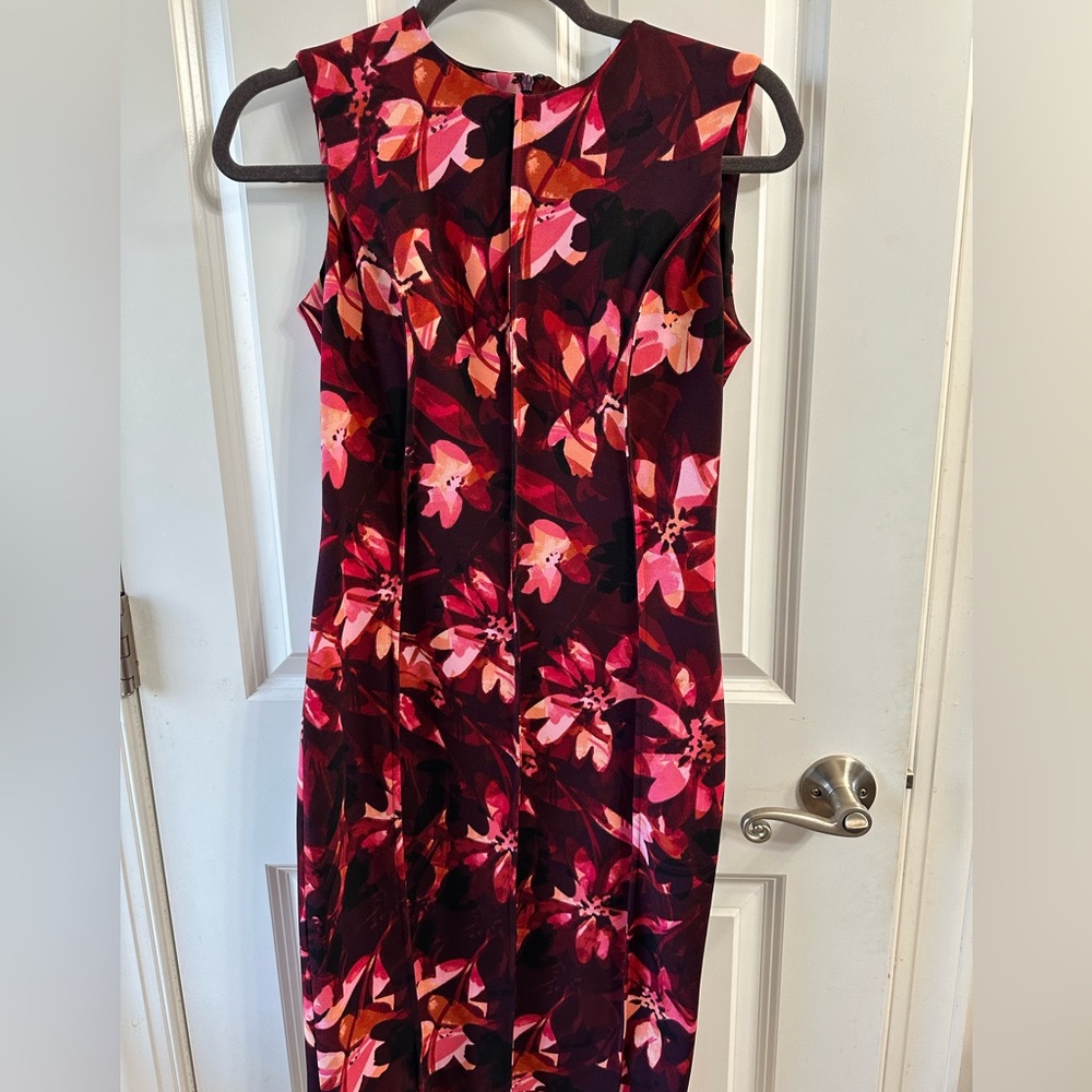 Calvin Klein Vibrant Floral Midi Dress - Pink and Red
